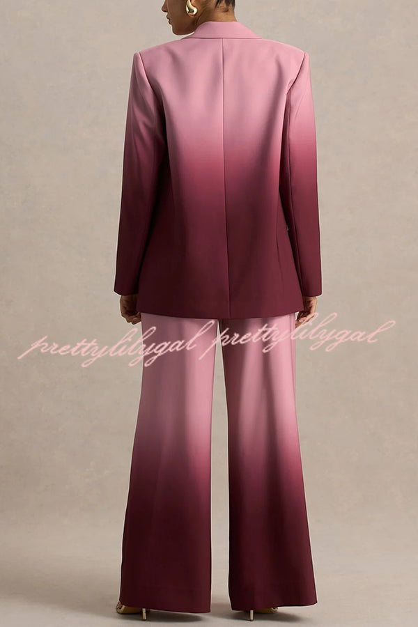 Enya Ombre Print Single Button Long Sleeve Lapel Loose Blazer