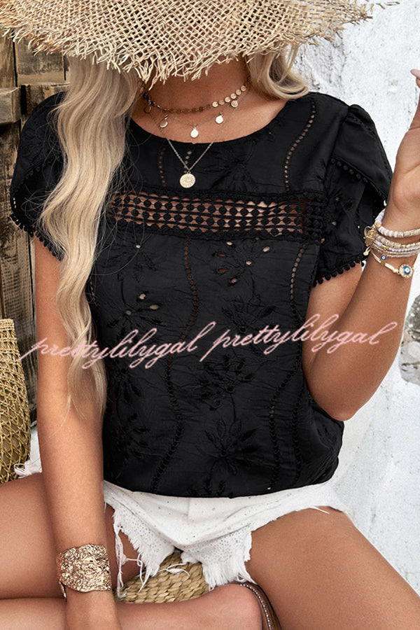 Stunning Cutout Jacquard Short Sleeve Top