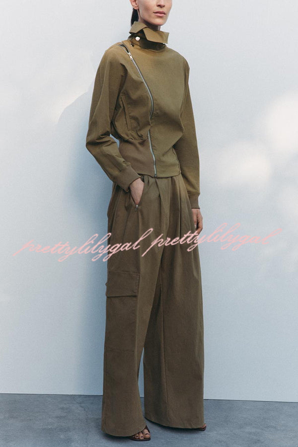 Fashionable High-neck Long-sleeved Zippered Simple Jacket