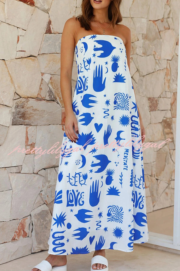 Sandy Silhouette Unique Print Strapless A-line Maxi Dress