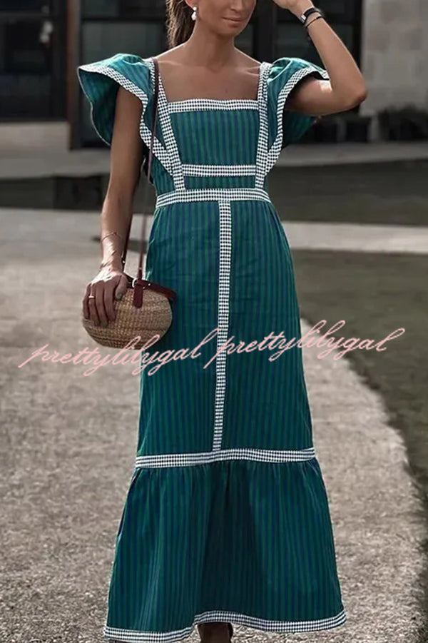 Contrast Paneled Sleeveless Square-neck Maxi Dress