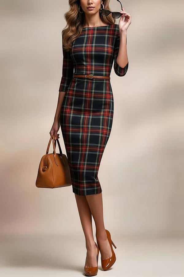 sachin and babi light blue dress Red Plaid Dress for Women in Gothic Style / Retro Dress with Long Sleeves main image 1
