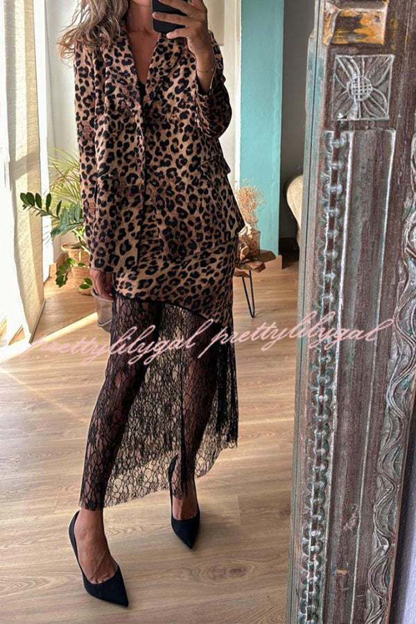 Coco Lady Leopard Lace Patchwork Irregular Skirt