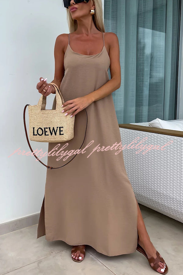 Solid Color Resort Style Spaghetti Strap Backless Maxi Dress