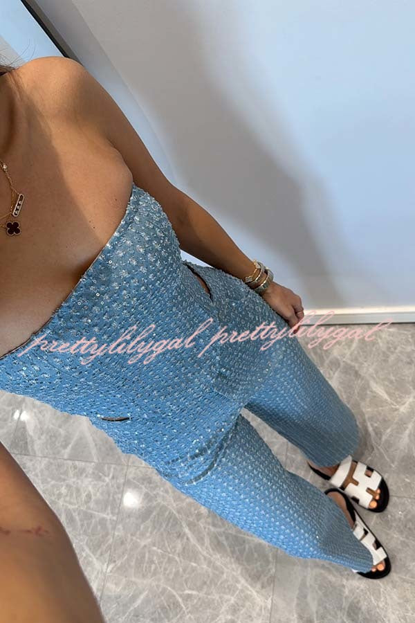 Fashionable Look Denim Sequin Textured Tube Top