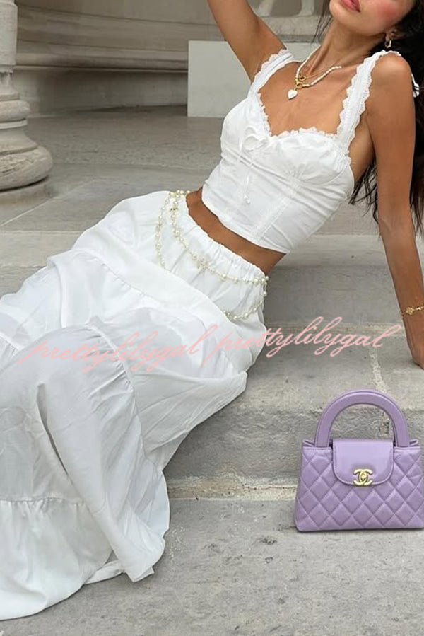 Fashionable Suspender Slim-fit Top and Elastic Waist Stitching Elegant Maxi Skirt Set