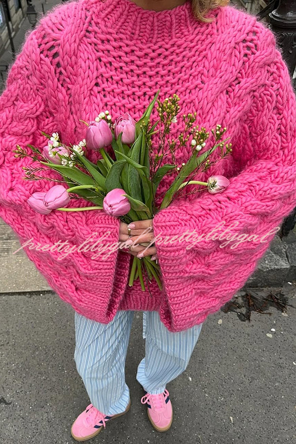 Solid Color Loose Round Neck Long Sleeve Casual Knitted Sweater