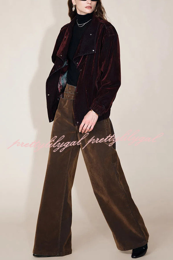 Taylor Denim Mid Rise Detachable Belt Flocked Pocket Wide Leg Jeans