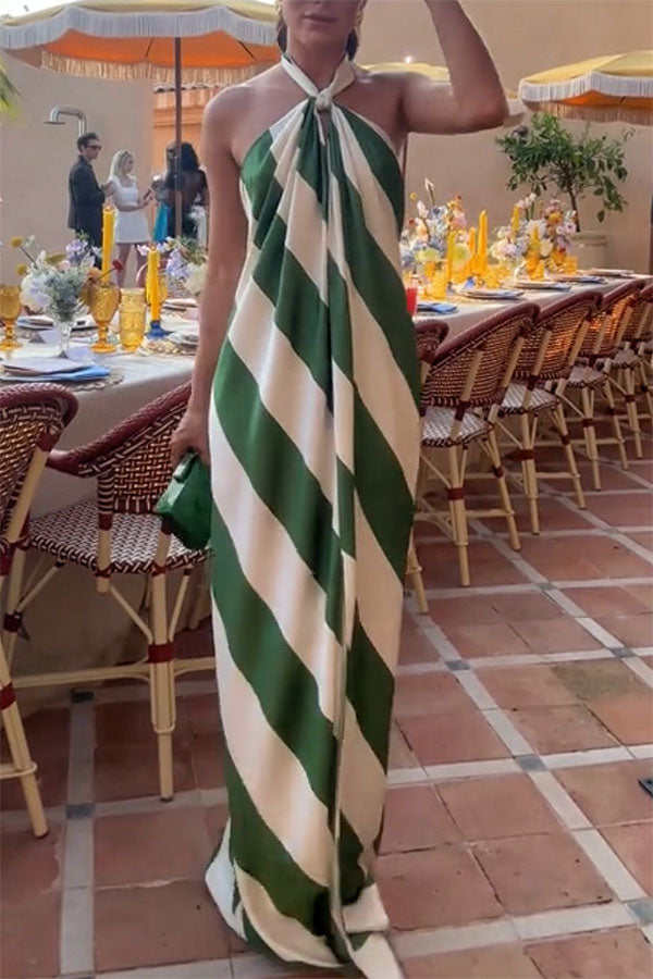 Most Dreamy Stripe Print Halter Tie-up Backless Pocket Loose Maxi Dre prettylilygal Most Dreamy Stripe Print Halter Tie-up Backless Pocket Loose Maxi Dre prettylilygal