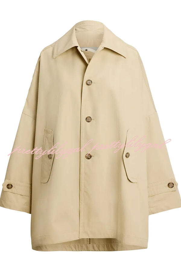 Timeless Fashion Button-breasted Wide Sleeve Pocket Twill A-line Jacket
