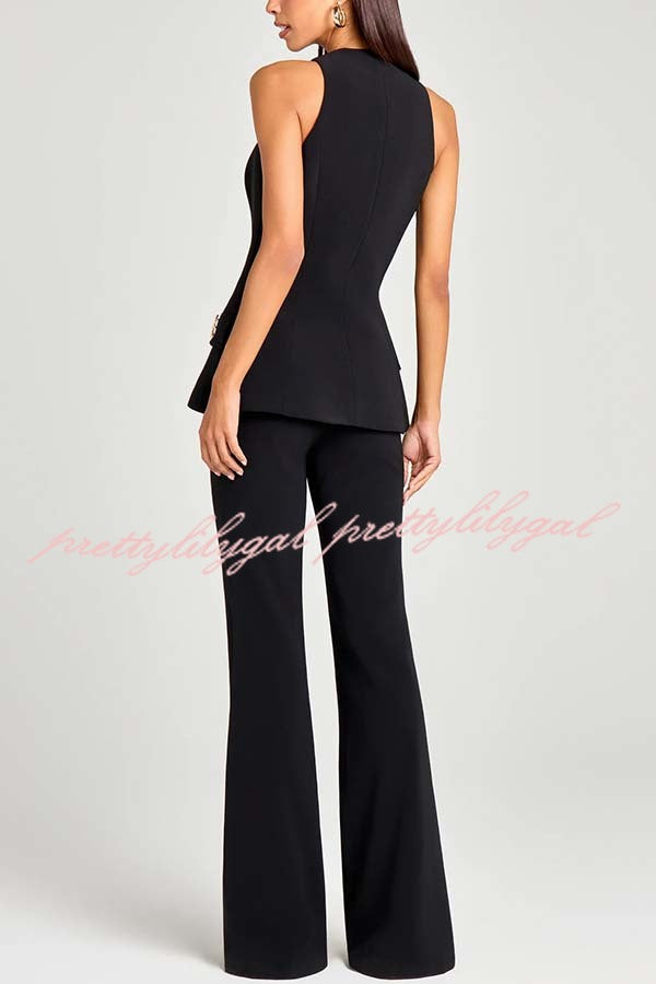 Women Power Metal Cross Snap Button Sweetheart Neck Wide Strap Vest