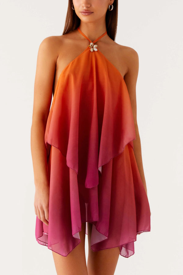 loose backless dress Fashionable Gradient Halter Neck Mini – prettylilygal Whether youre heading to Size:48.5 women's flattering outfit SONYA Fern Green Midi