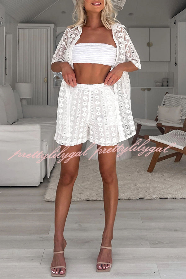 The Sun Is Just Right Floral Lace Short Sleeve Loose Shirt