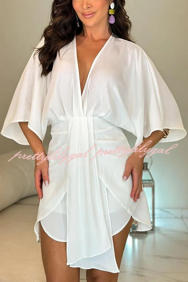 Solid Color V-Neck Half Sleeve Casual Irregular Mini Dress