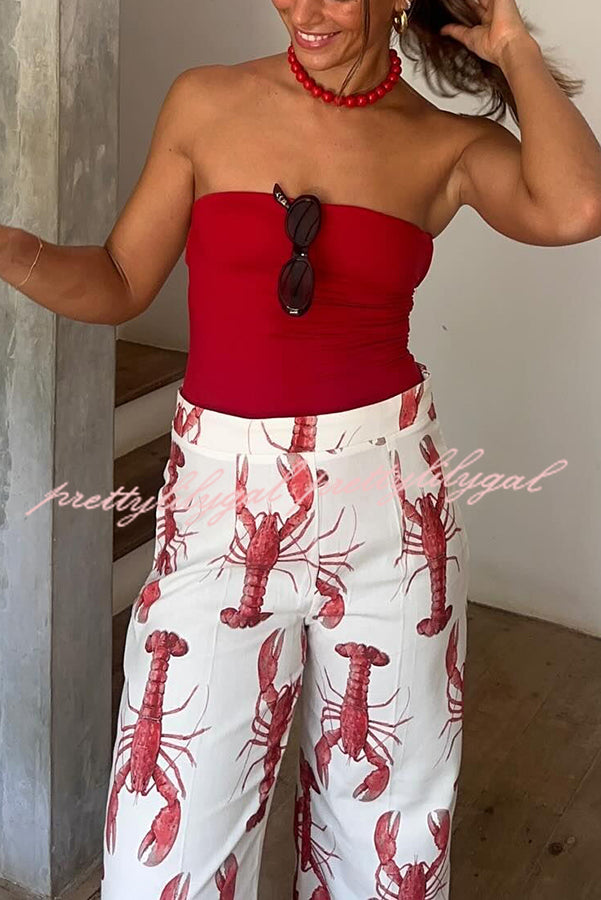 Fun Vacation Lobster Print High Rise Straight Pants