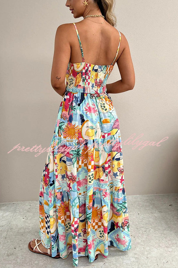 Radiant As Always Unique Print Front Tie-up Slip Maxi Dress