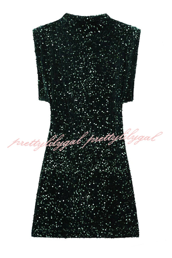 Fashionable Sequined Round Neck Sleeveless Slim-fit Mini Dress