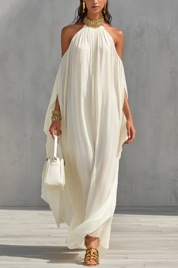 loose fitting holiday dresses Fashionable Chiffon Halter Neck Off-shoulder Elegant Loose-fitting Ho –  prettylilygal