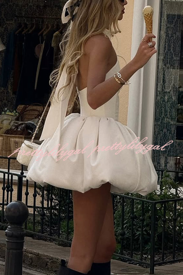 Fashionable Temperament Halter Backless Slim Mini Puffy Dress