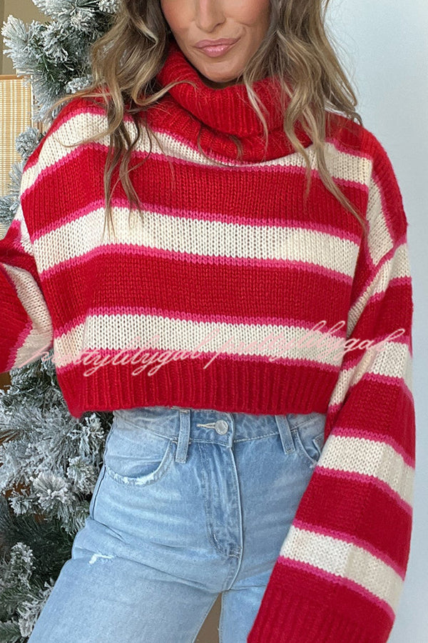 Fashion Striped Turtleneck Long Sleeve Loose Knit Sweater