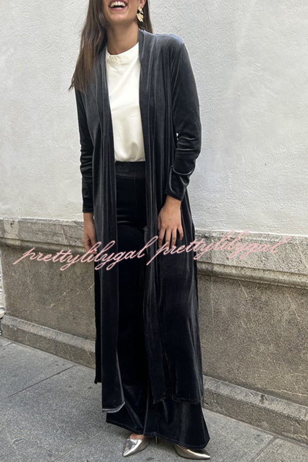 Rooice Velvet Stretch Waist Wide Leg Pants