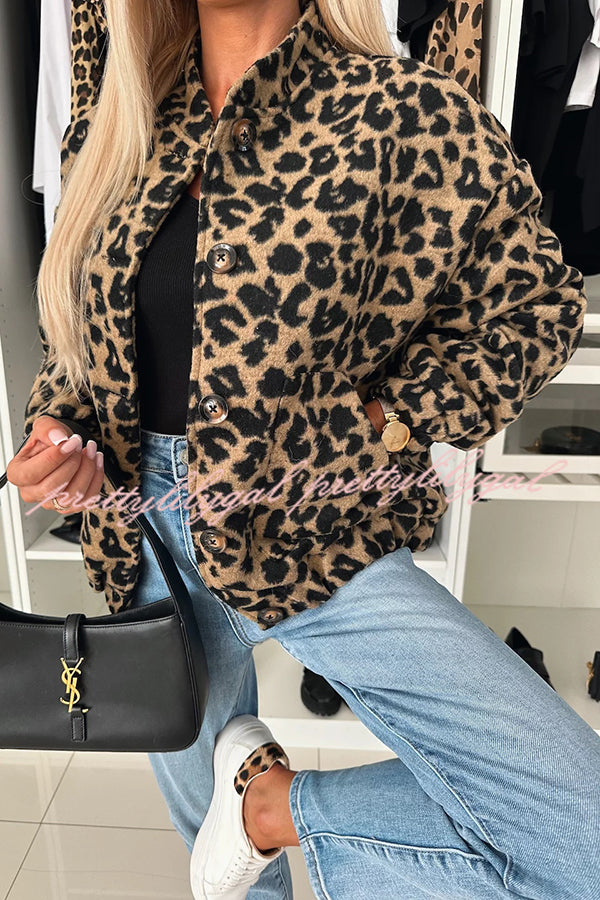 Leopard Print Loose Long-sleeved Pocket Casual Jacket