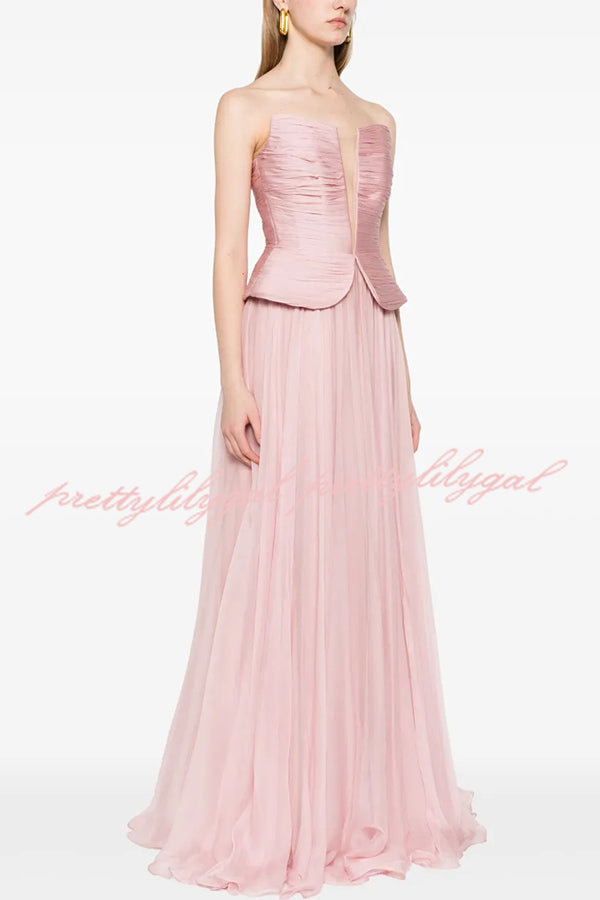 Fantasy Fairy Pleated Corset Chiffon Hem Strapless Maxi Dress