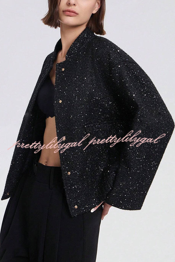 Fashion Sequin Long Sleeve Casual Pocket Loose Jacket