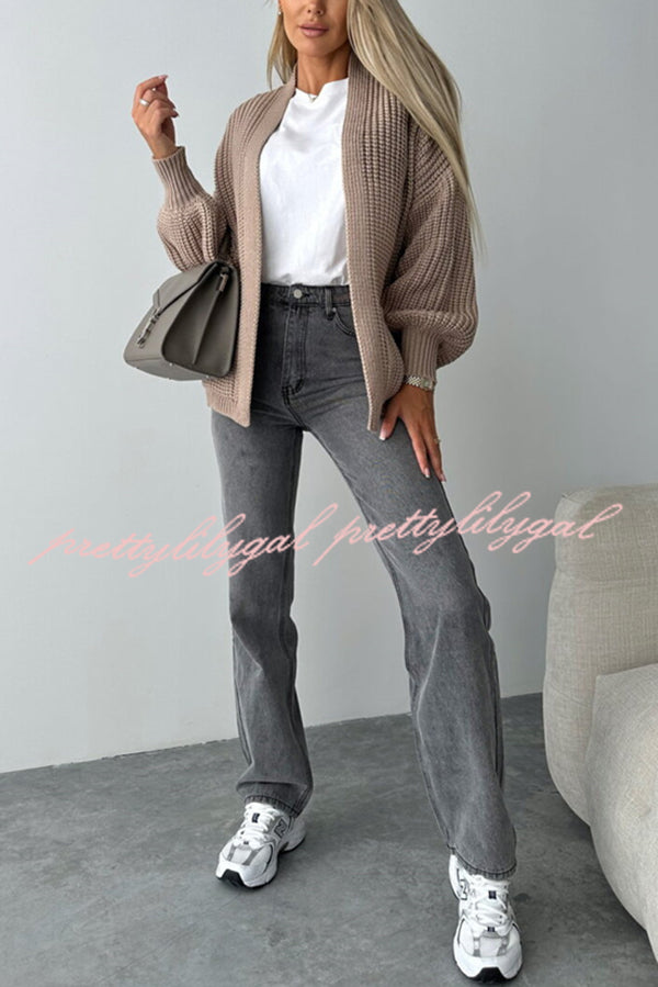 Solid Color V-neck Long-sleeved Casual Knitted Cardigan