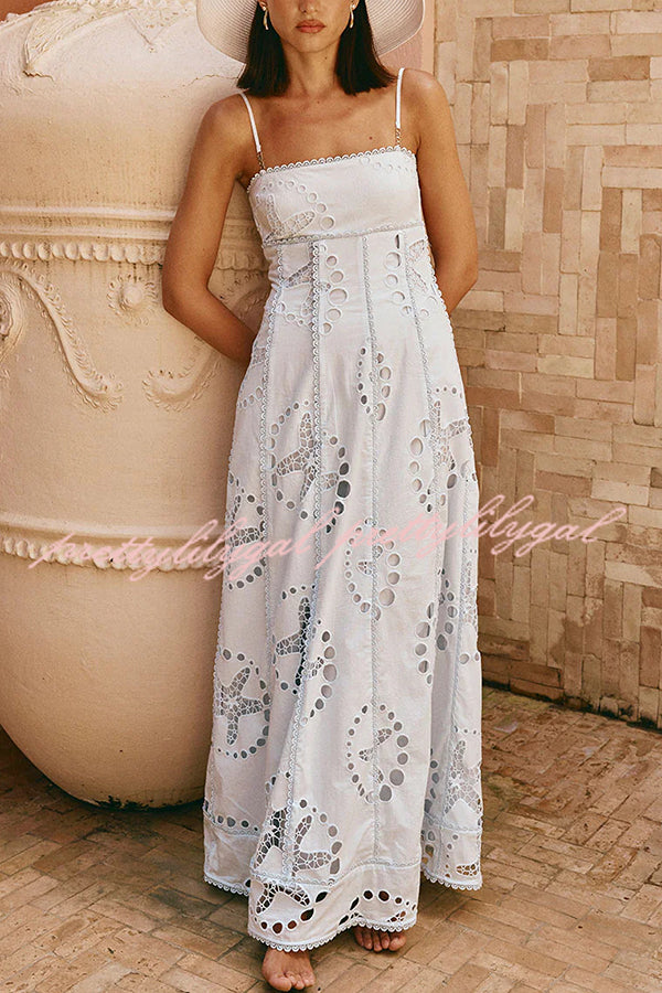 Simona Embroidered Starfish Pattern Backless Tie-up Slip Maxi Dress