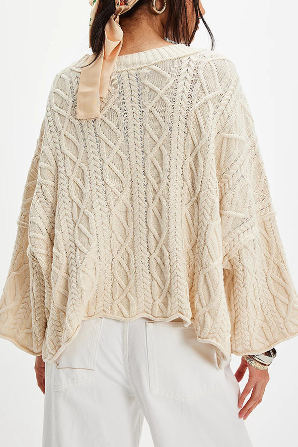 Solid Color Loose-fitting Crew Neck Short Knit Sweater