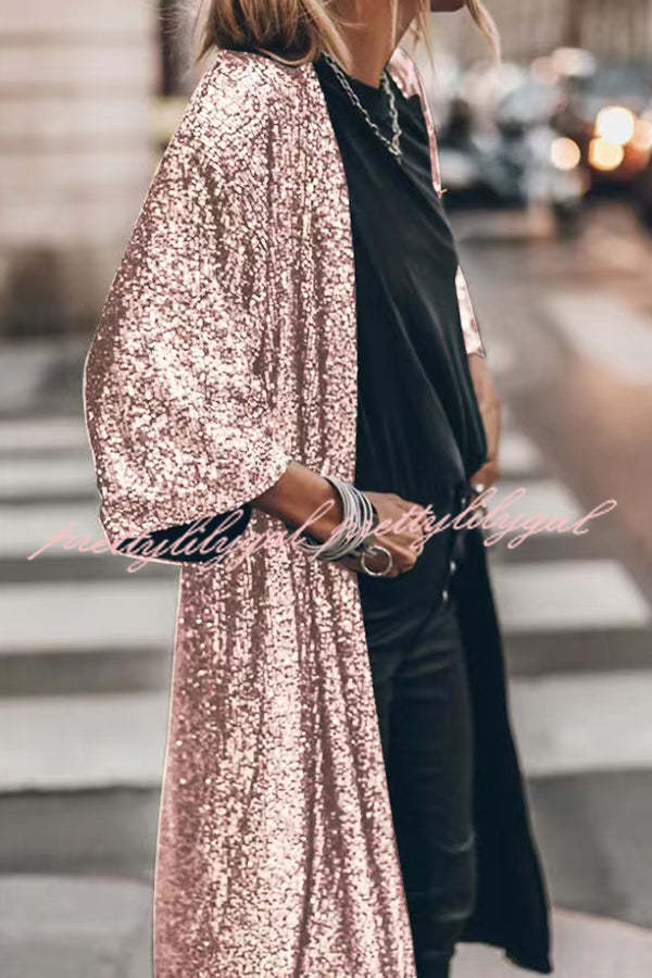 Disco Glamour Sequin Bell Sleeve Kimono