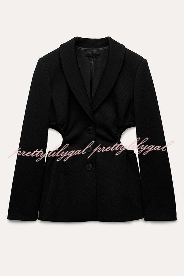 Hipster Boss Solid Color Hollow Side Waist Lapel Long Sleeve Blazer