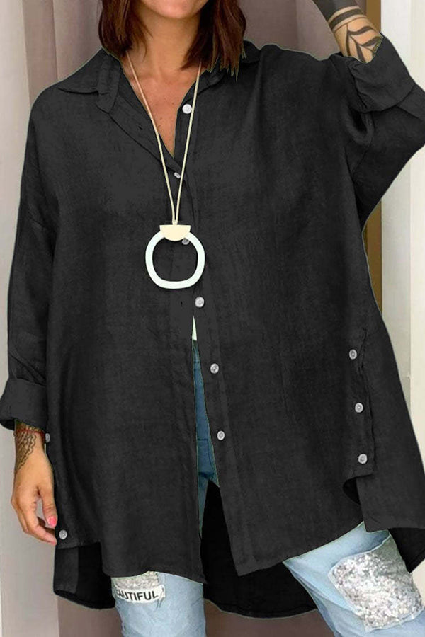 Linen Blend Casual Button-down Long-sleeve Loose Shirt