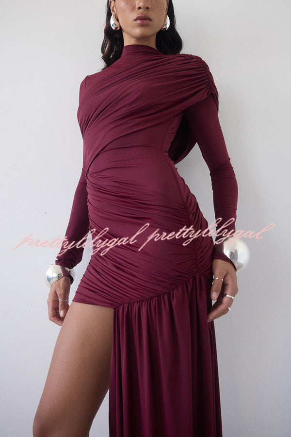 Solid Color Long-sleeved Pleated Slim-fit Elegant Ribbon Mini Dress