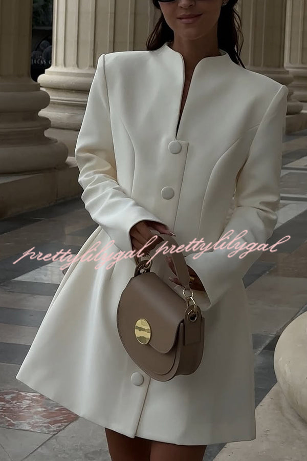 Solid Color Long-sleeved Slim-fit Button-down Casual Mini Dress