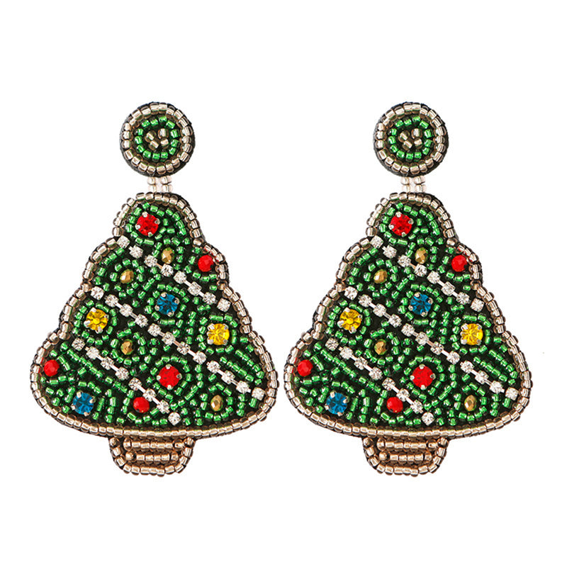 Handmade Christmas Tree Shape Beaded Earrings