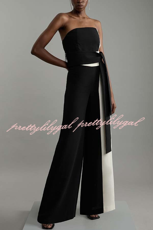 Social Hour Colourblock Tailored Bandeau Tie-up Waist Wide Leg Jumpsuit