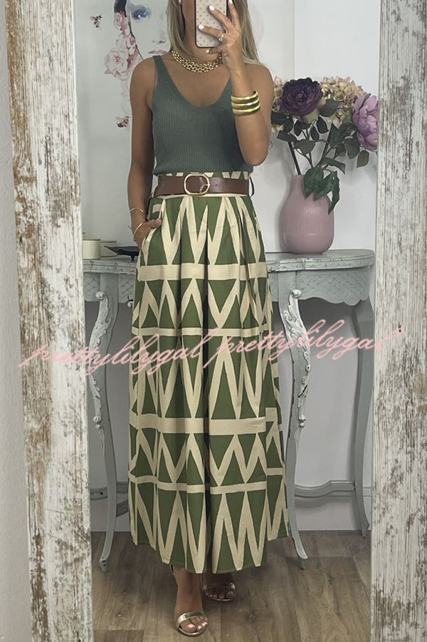 Unique Print Loose Pocket Holiday Maxi Skirt