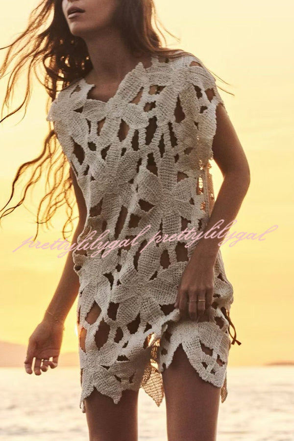 Fashion Crochet Hollow Loose Beach Cover-up Mini Dress