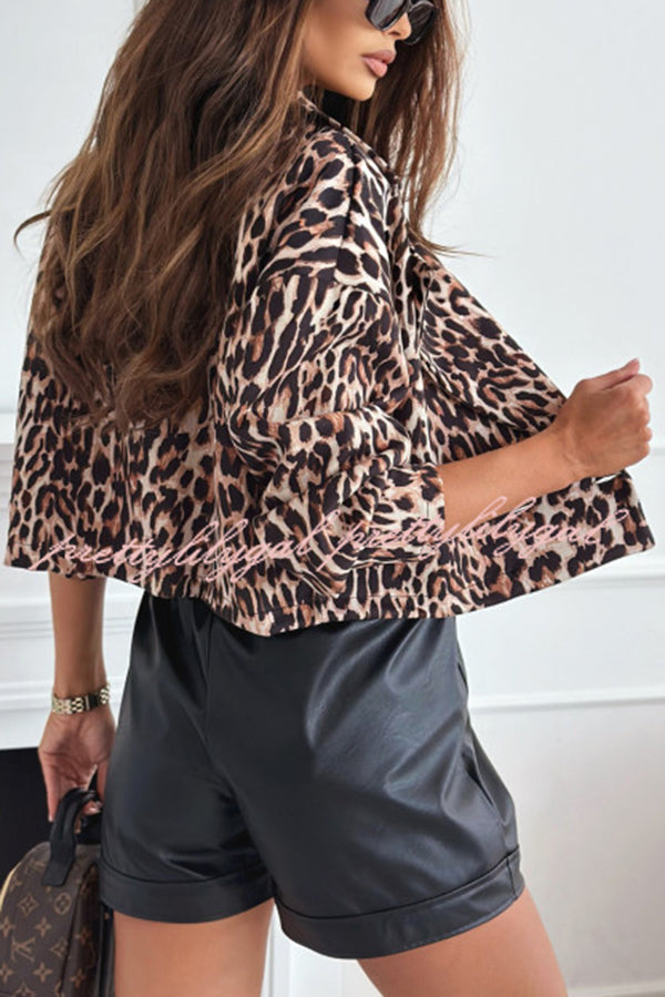 Leopard Print Long Sleeve Short Loose Casual Jacket