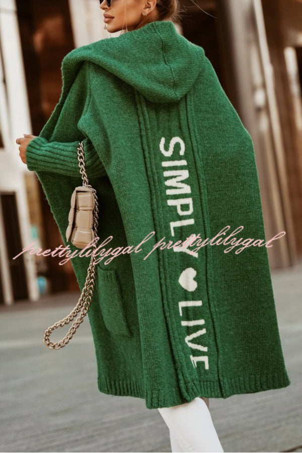 Fashionable Hooded Loose Long Letter Knitted Jacket