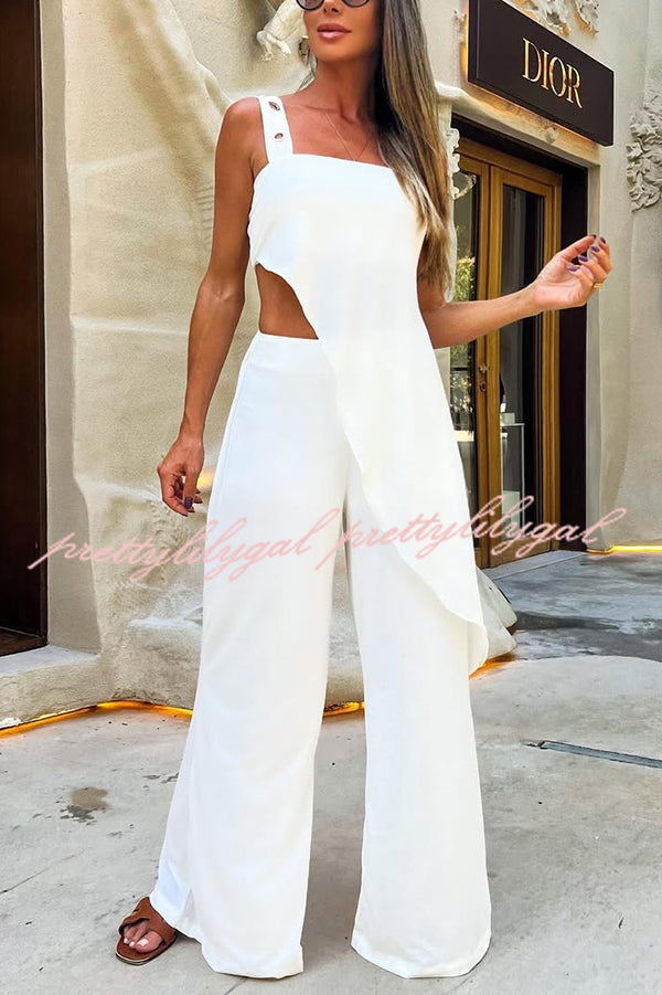 Sexy Sleeveless Waist-baring Loose Beach Holiday Jumpsuit