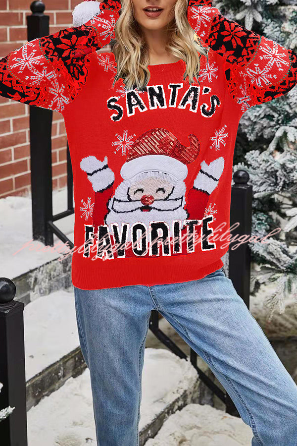 Christmas Print Crew Neck Long Sleeve Sweater