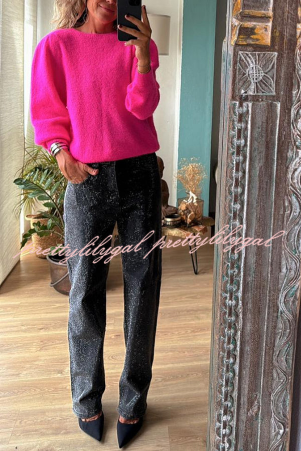 Bright Winter Day Knit Solid Color Wide Neck Relaxed Sweater