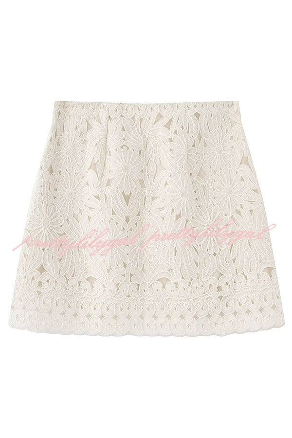 Fashion Floral Hollow Embroidery Slim Mini Skirt