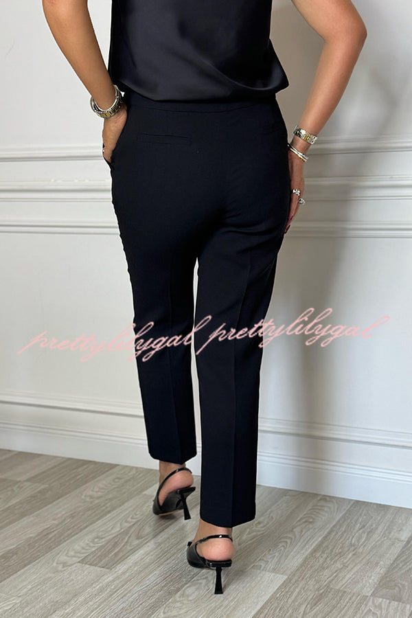 Social Time High Rise Elastic Zipper Waist Pocket Straight-leg Pants