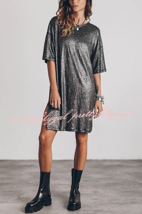 The Dark Sparkly Relaxed Slit T-shirt Mini Dress