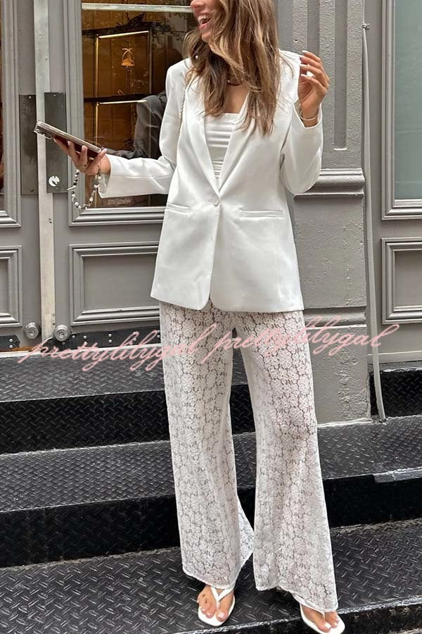Budding Romance Floral Lace Elastic Waist Wide Leg Pants