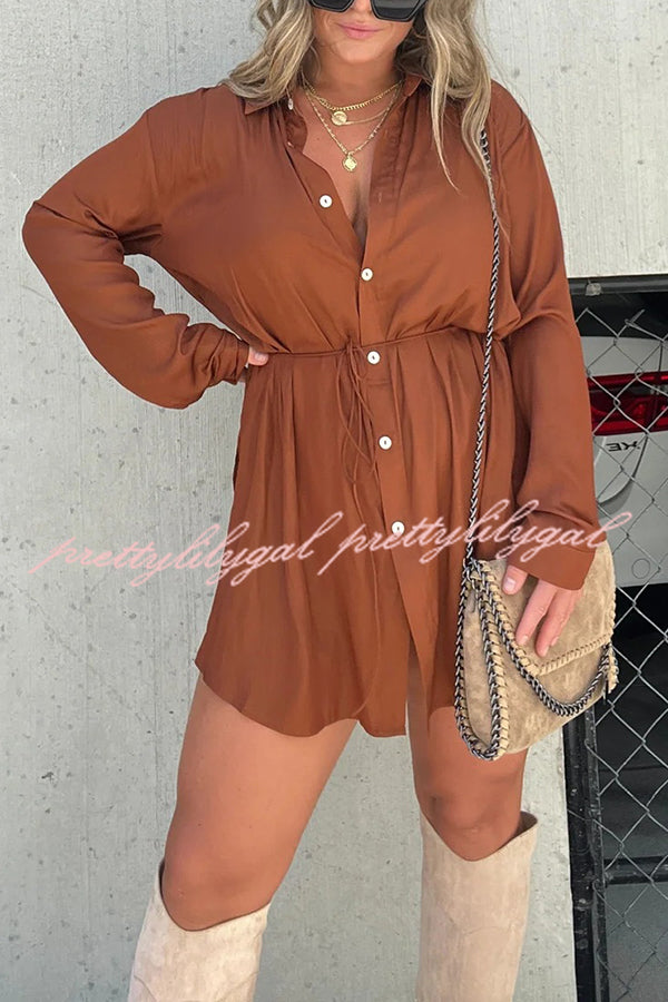 Solid Color Long Sleeve Button Casual Shirt-Style Rompers